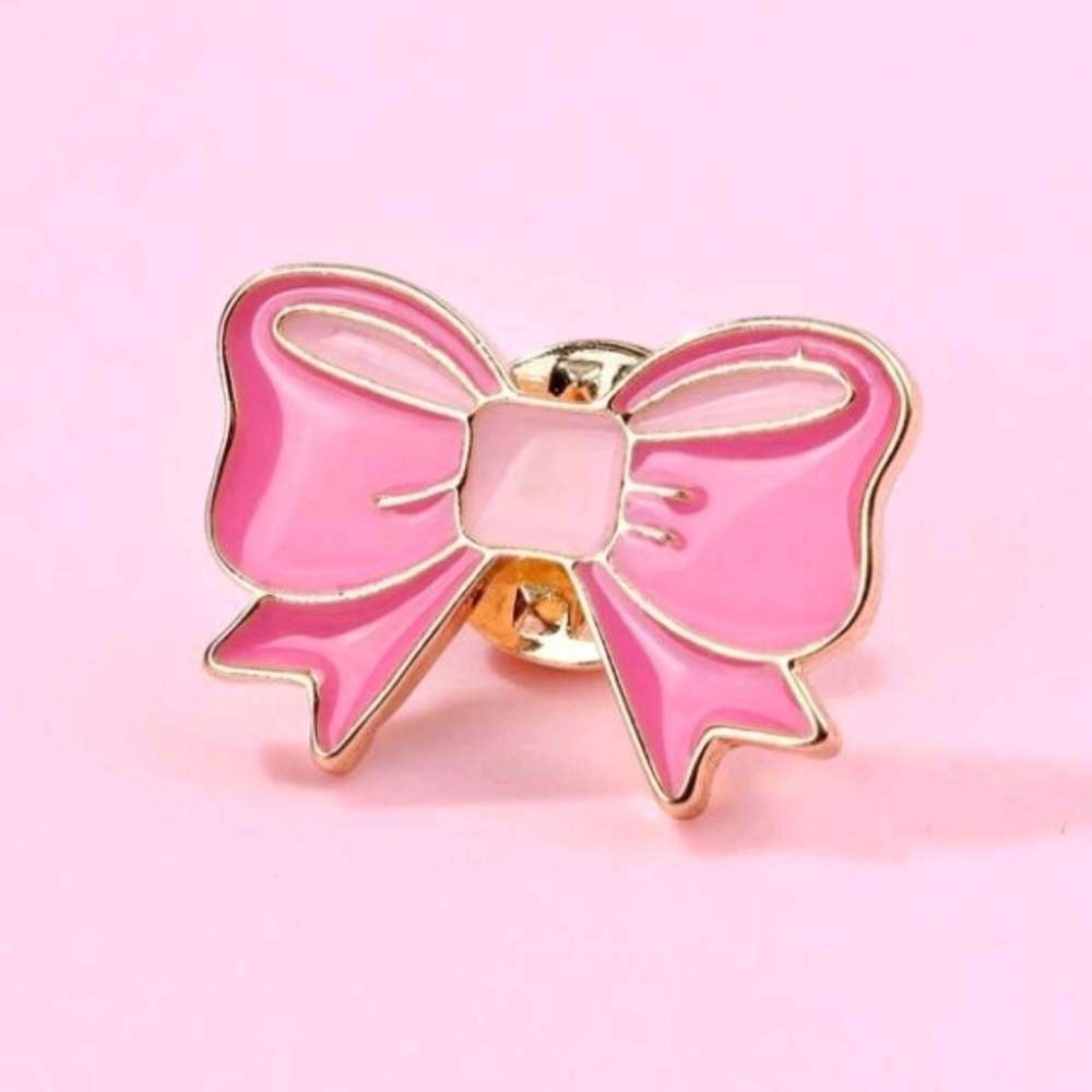 Pink And Golden Coquette Bow Enamel Pin Brooch
